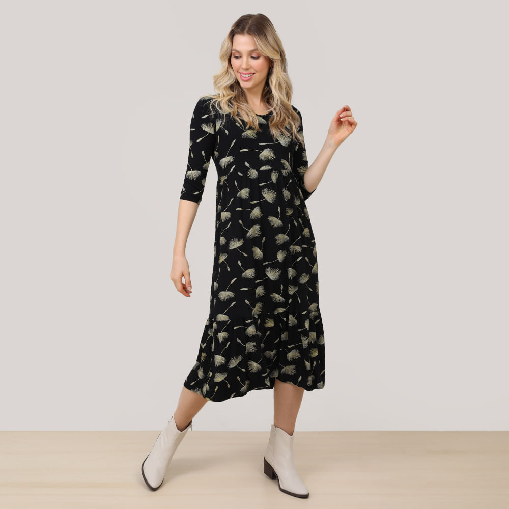 VESTIDO 3/4 MIDI EST 211074 PRETO M