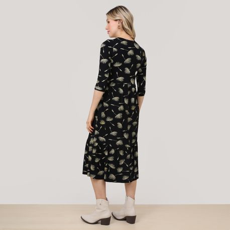 VESTIDO 3/4 MIDI EST 211074 PRETO M