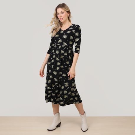 VESTIDO 3/4 MIDI EST 211074 PRETO M