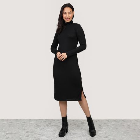 VESTIDO MIDI GOLA ALTA TRICOT 702884 PRETO G