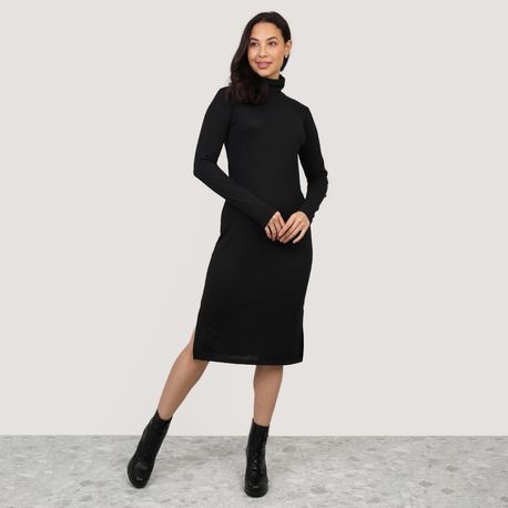 VESTIDO MIDI GOLA ALTA TRICOT 702884 PRETO G