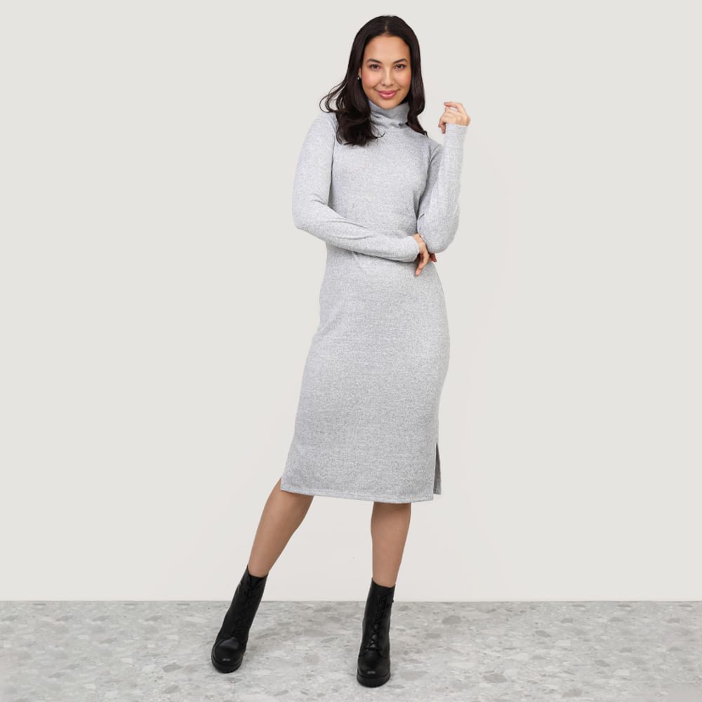 VESTIDO MIDI GOLA ALTA TRICOT 702884 MESCLA P