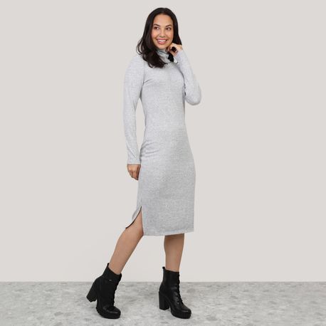 VESTIDO MIDI GOLA ALTA TRICOT 702884 MESCLA P