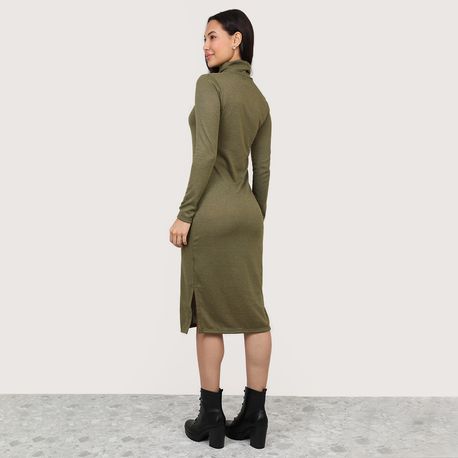 VESTIDO MIDI GOLA ALTA TRICOT 702884 MILITAR G
