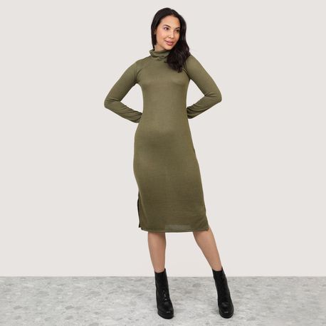 VESTIDO MIDI GOLA ALTA TRICOT 702884 MILITAR G