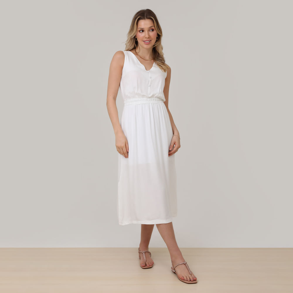VESTIDO TWILL BOTOES CASUAL 9046 OFF WHITE P