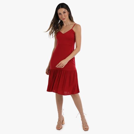 VESTIDO TP TWILL MIDI BABADO 50581 VERMELHO GG