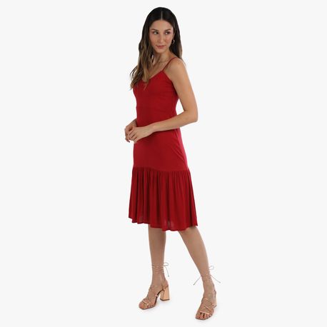 VESTIDO TP TWILL MIDI BABADO 50581 VERMELHO GG