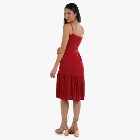 VESTIDO TP TWILL MIDI BABADO 50581 VERMELHO GG