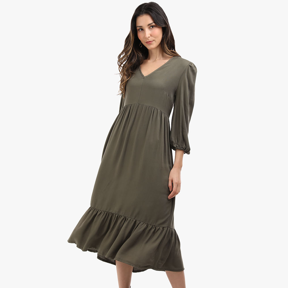 VESTIDO MIDI MANGA COM ELASTICO 0722 MILITAR M