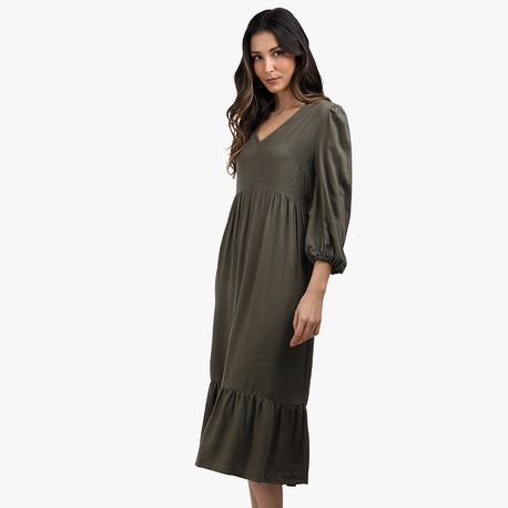 VESTIDO MIDI MANGA COM ELASTICO 0722 MILITAR M