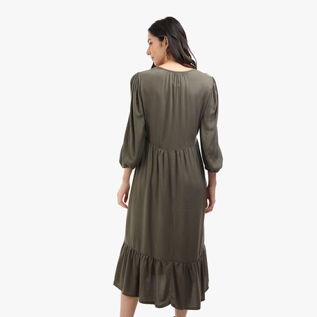 VESTIDO MIDI MANGA COM ELASTICO 0722 MILITAR M
