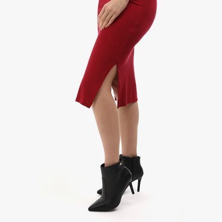 VESTIDO 3/4 MIDI GOLA ALTA CANELADO 102859 VINHO M