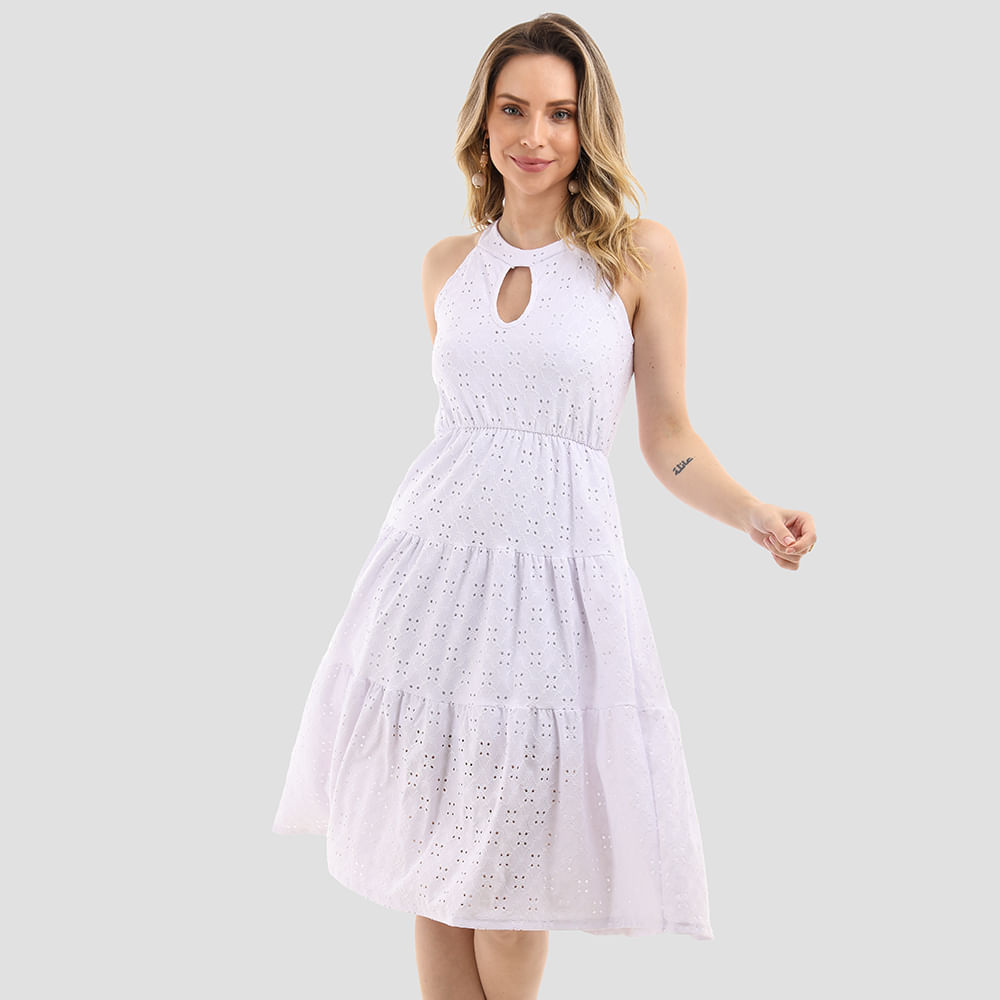 VESTIDO MIDI ALTERNECK 3 MARIAS LAISE 24017 BRANCO P