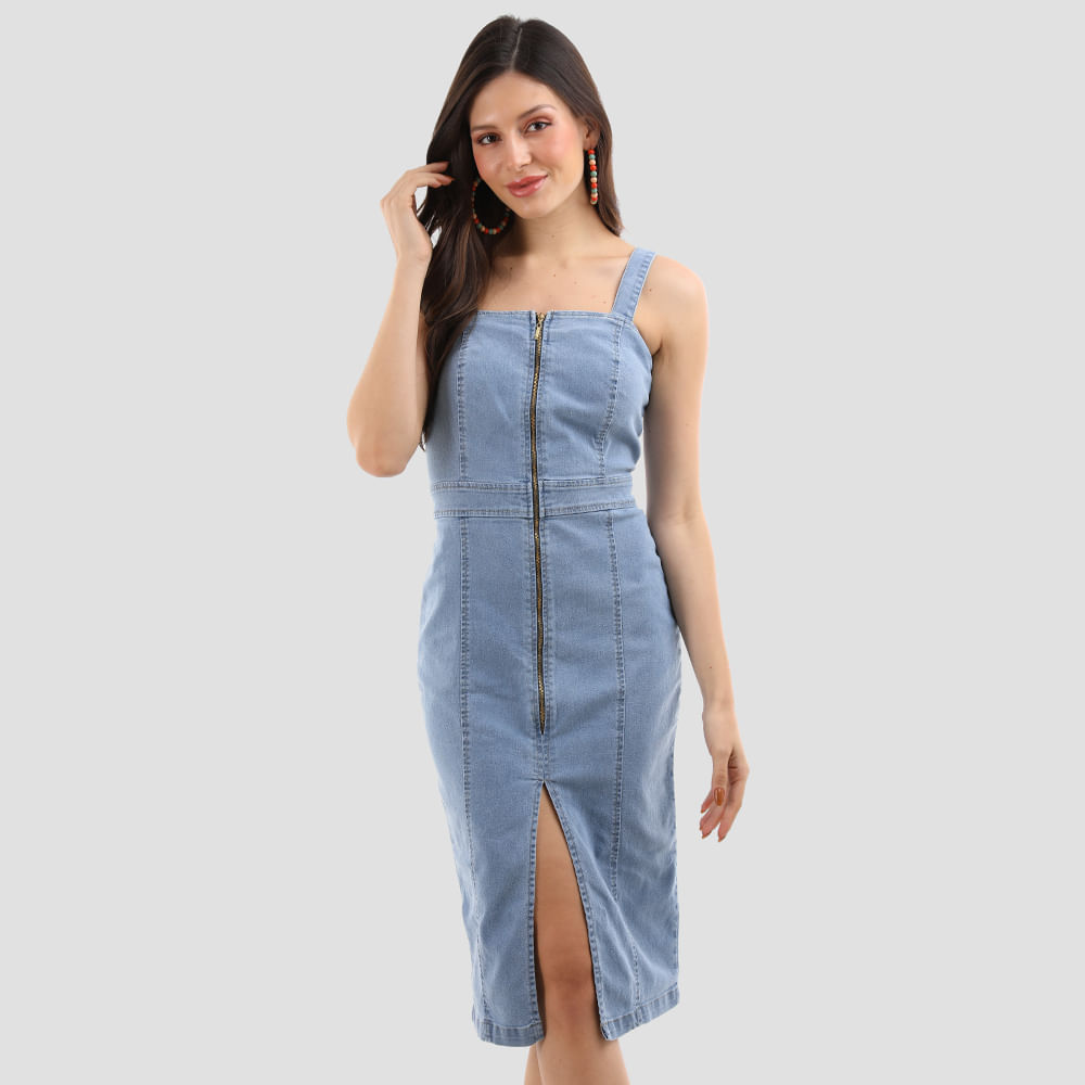 VESTIDO MIDI LYCRA ZIPER 142220 JEANS CLARO 36