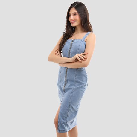 VESTIDO MIDI LYCRA ZIPER 142220 JEANS CLARO 36