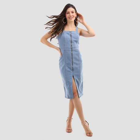 VESTIDO MIDI LYCRA ZIPER 142220 JEANS CLARO 36