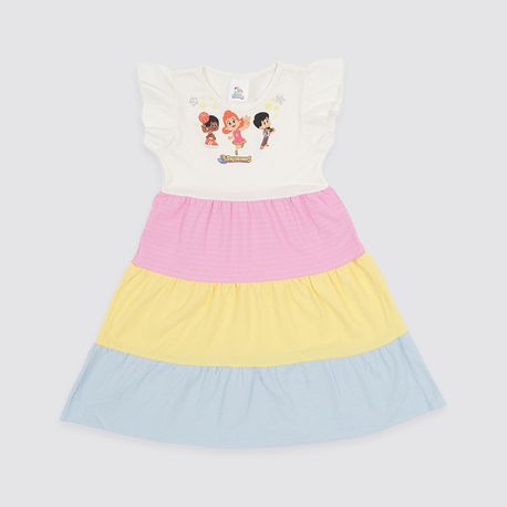 VESTIDO COM BABADOS  CONTRASTANTES MR002 BRANCO 01