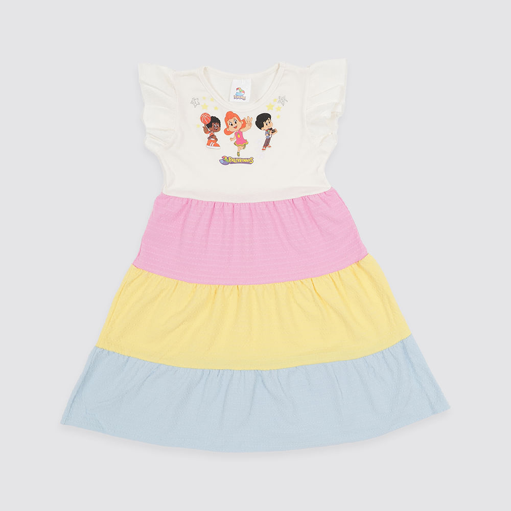 VESTIDO COM BABADOS  CONTRASTANTES MR002 BRANCO 01