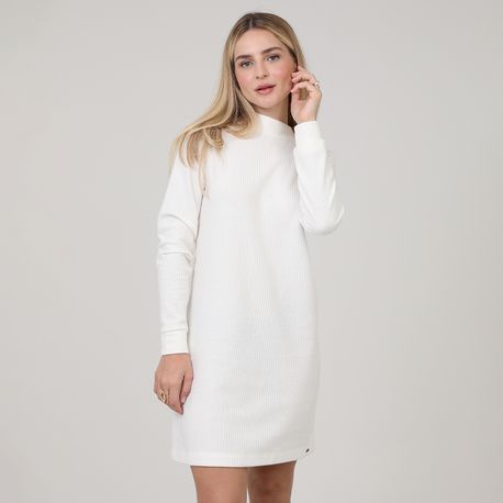 VESTIDO ML CANEL TRICOT GOLA ALTA 73071 OFF WHITE P