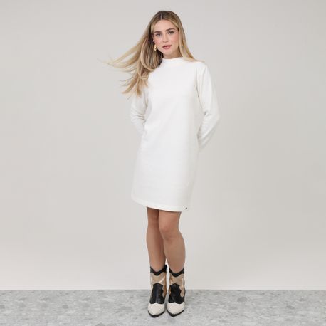 VESTIDO ML CANEL TRICOT GOLA ALTA 73071 OFF WHITE P
