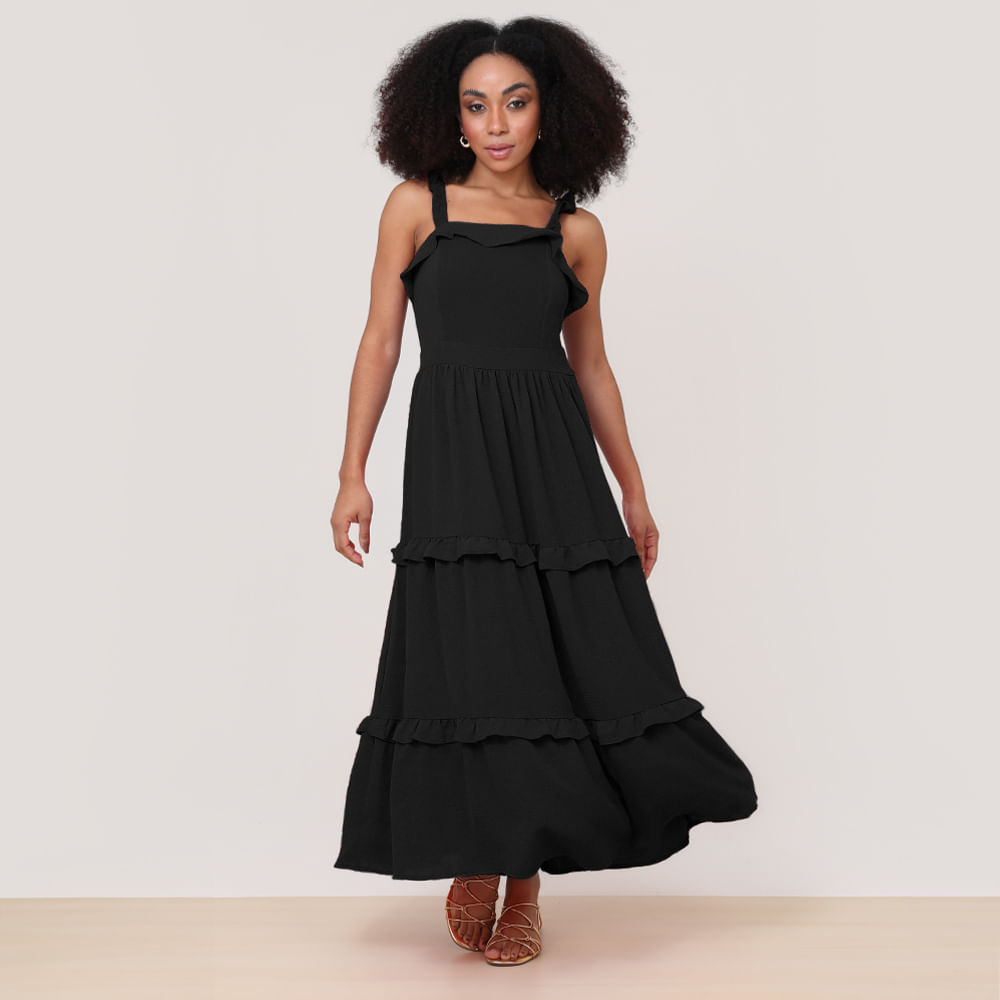 VESTIDO TP REGATA BABADOS 27427 PRETO G