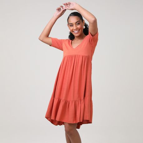 VESTIDO CURTO TB BABADO E14243 CORAL P