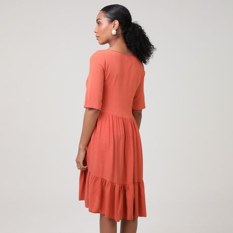 VESTIDO CURTO TB BABADO E14243 CORAL P