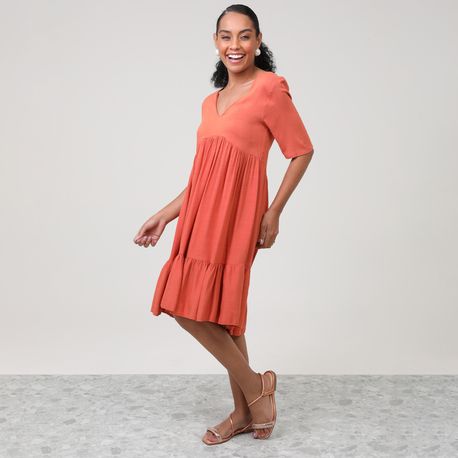VESTIDO CURTO TB BABADO E14243 CORAL P