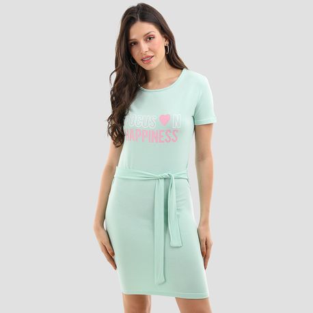 VESTIDO MOLETINHO SILK FAIXA CINTURA 10630 VERDE M
