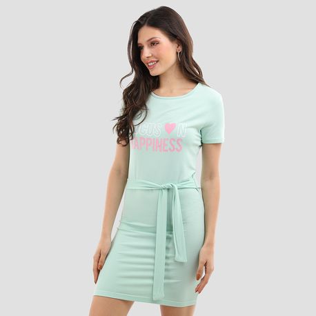 VESTIDO MOLETINHO SILK FAIXA CINTURA 10630 VERDE M