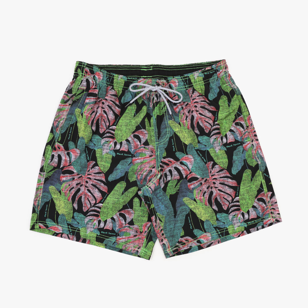 SHORTS TACTEL ELASTANO ESTAMPA FOLHAGEM 9140075 PRETO P