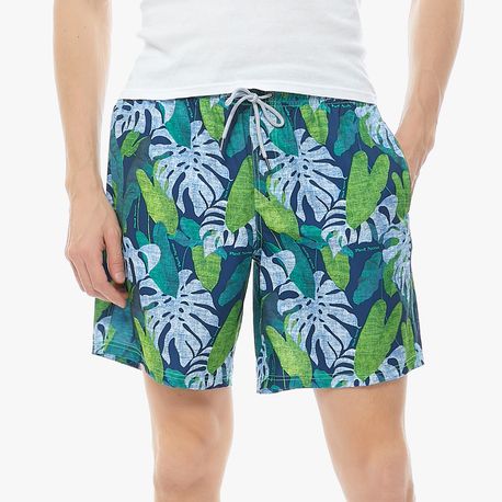 SHORTS TACTEL ELASTANO ESTAMPA FOLHAGEM 9140075 AZUL P