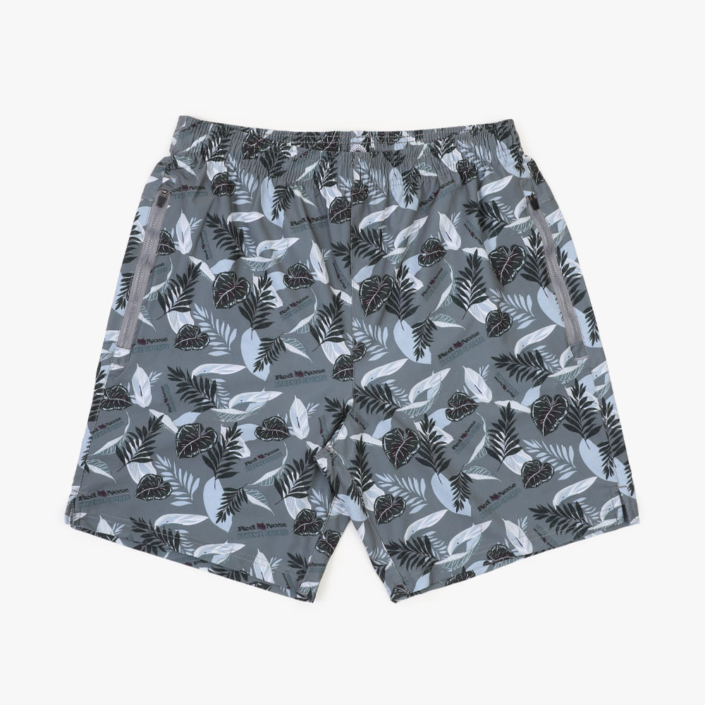 SHORTS TACTEL ELASTANO ZIPER ESTAMPA FOLHAGEM 9140101 PRETO P