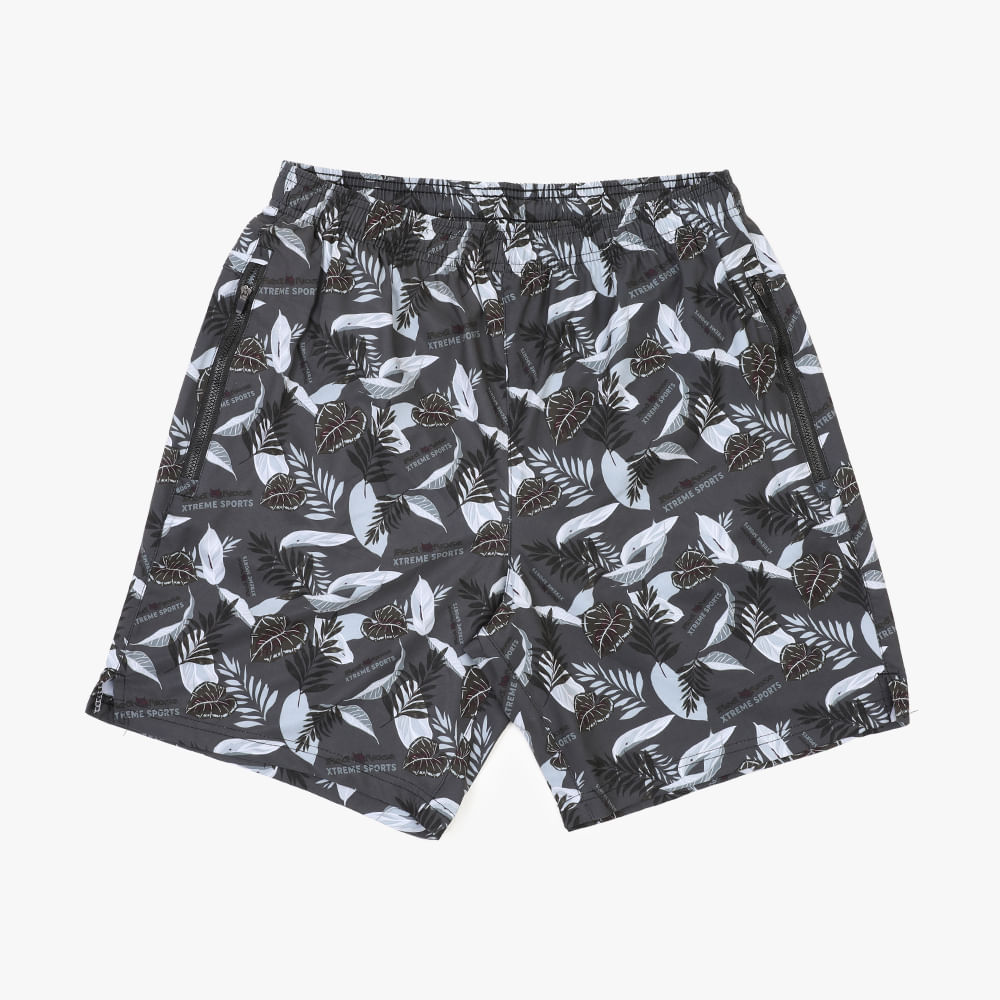 SHORTS TACTEL ELASTANO ZIPER ESTAMPA FOLHAGEM 9140101 CINZA P