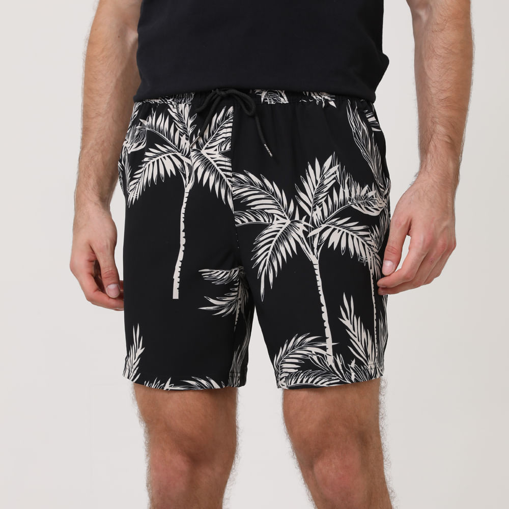 SHORTS TACTEL ESTAMPA FOLHAGEM 210375/210535 PRETO P