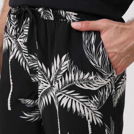 SHORTS TACTEL ESTAMPA FOLHAGEM 210375/210535 PRETO P
