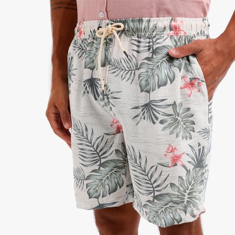 SHORTS TACTEL ESTAMPA FOLHAGEM 210375/210535 BEGE/VERDE GG