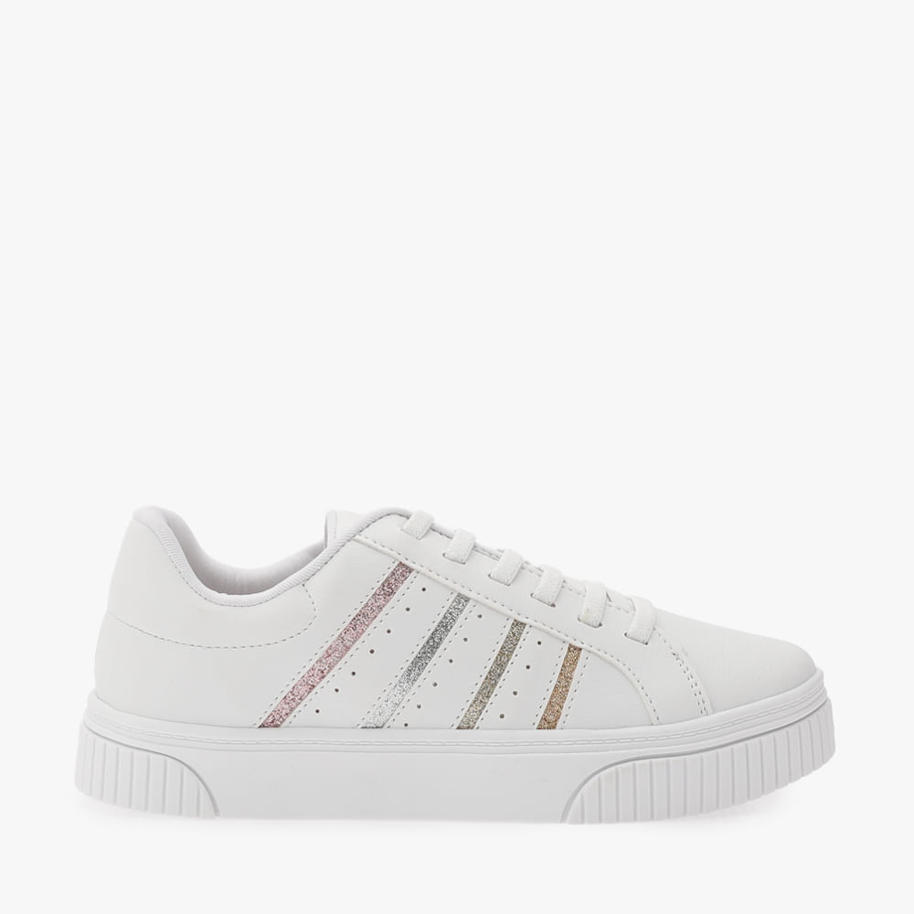 TENIS CASUAL 4 TIRAS 40109 BCO/COLOR GLITTER 34