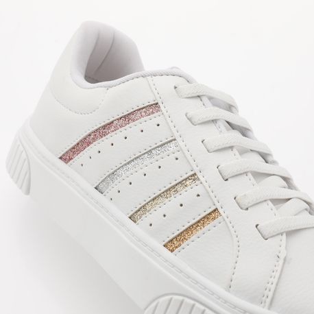 TENIS CASUAL 4 TIRAS 40109 BCO/COLOR GLITTER 34