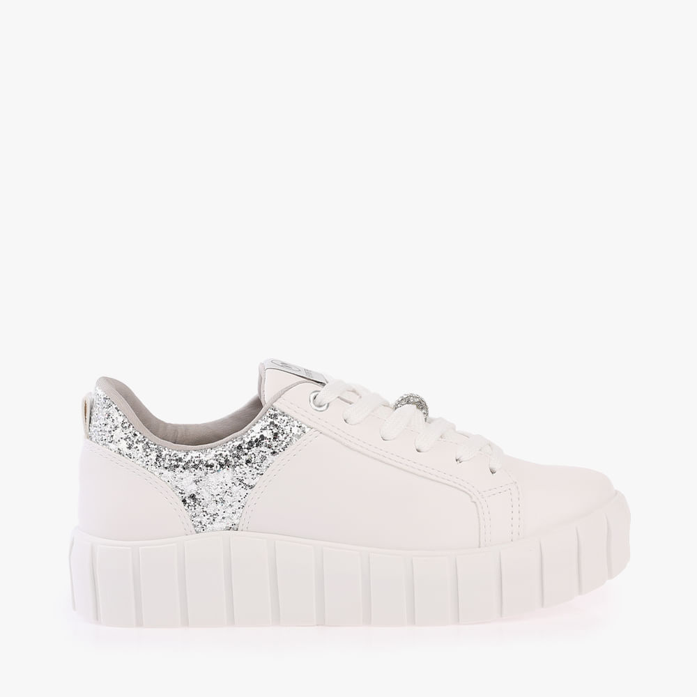 TENIS CASUAL BRILHO LATERAL 231806 BCO NP/PRATA GLITTER 36