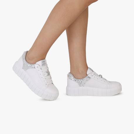 TENIS CASUAL BRILHO LATERAL 231806 BCO NP/PRATA GLITTER 36