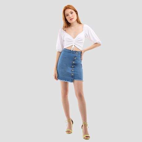 SAIA LYCRA BOTAO JEANS 60818 JEANS CLARO 36