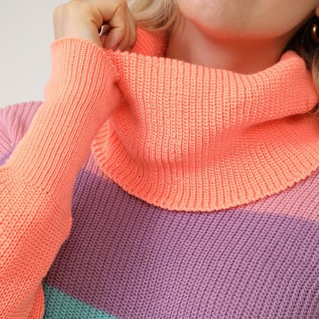 BLUSA TRICOT CROPPED GOLAO LISTRADO 620170 CORAL G