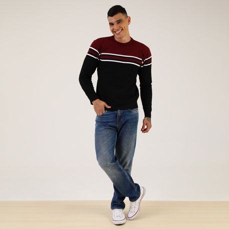 TRICOT FECHADO C/ DETALHE CENTRAL "LISTRA" 590197 PRETO P
