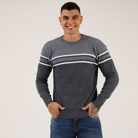 TRICOT FECHADO C/ DETALHE CENTRAL "LISTRA" 590197 CINZA P