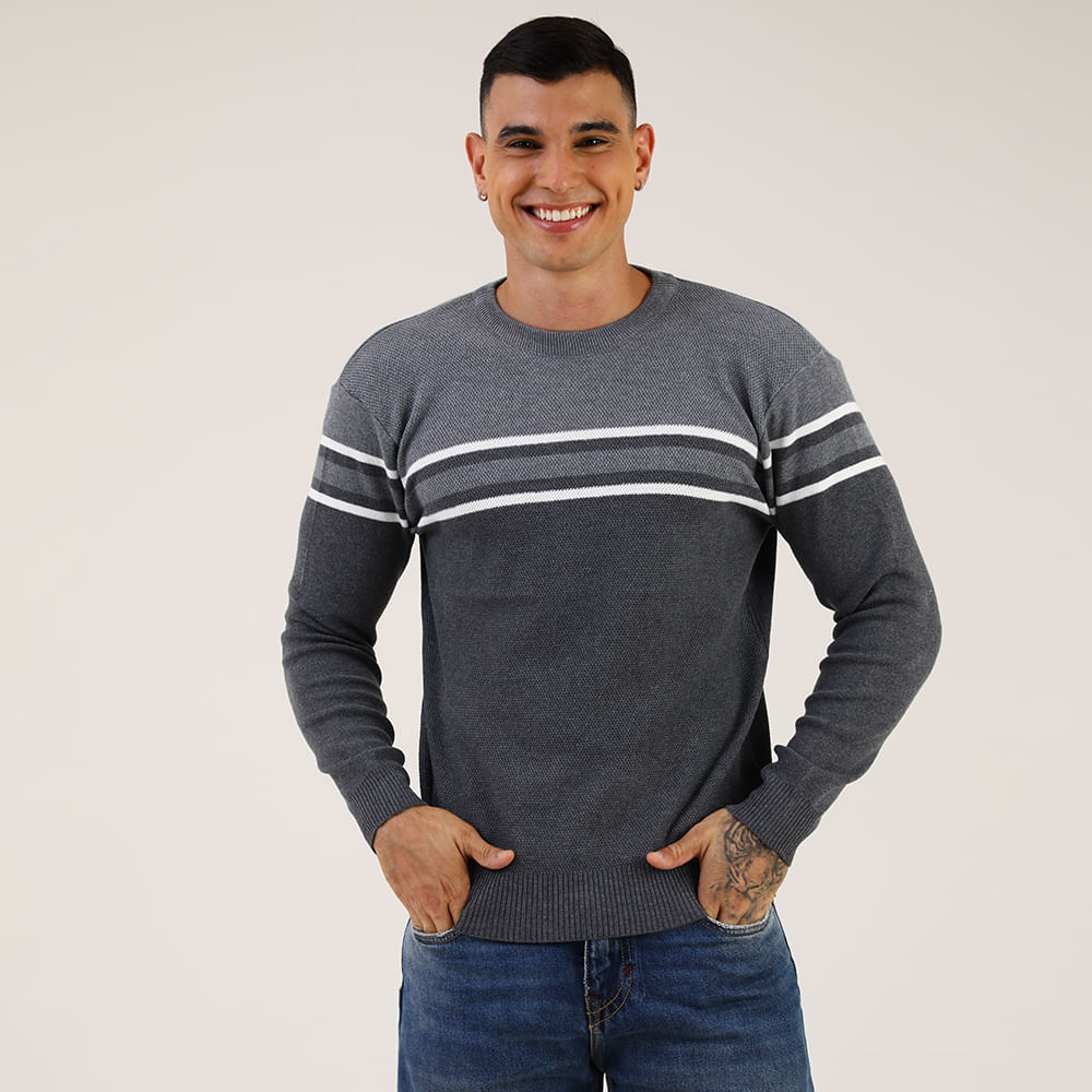TRICOT FECHADO C/ DETALHE CENTRAL "LISTRA" 590197 CINZA P