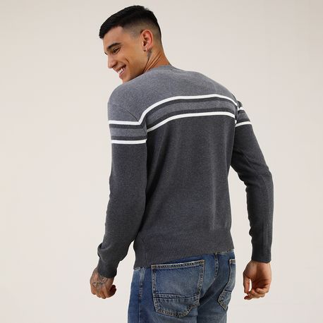 TRICOT FECHADO C/ DETALHE CENTRAL "LISTRA" 590197 CINZA P
