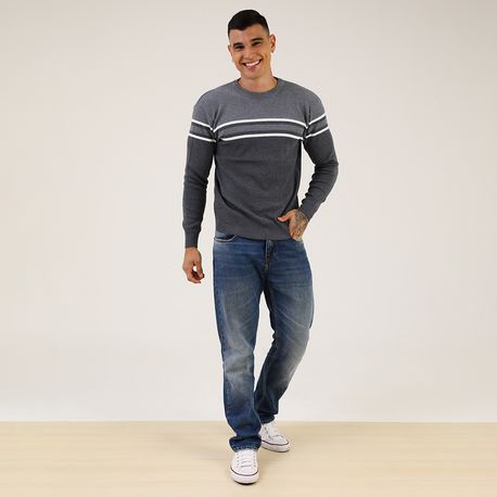 TRICOT FECHADO C/ DETALHE CENTRAL "LISTRA" 590197 CINZA P