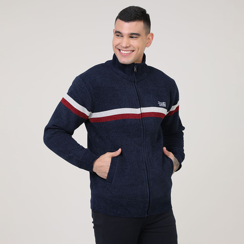 TRICOT C/ ZIPER E LISTRA CENTRAL "RED NOSE" 9590076 AZUL P